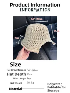 Detailed size chart for the breathable hollow knit bucket hat with folding design specs