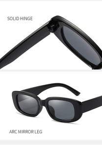 Detail view of solid hinges and arc mirror legs on trendy square frame sunglasses