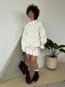 Floral Print Sweatshirt Cotton Round Neck Loose Fit Long Sleeve Lazy Style Pullover Top For Women Casual Wear