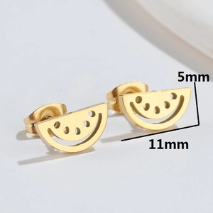 Minimalist golden stainless steel watermelon stud earring with 11mm width for women