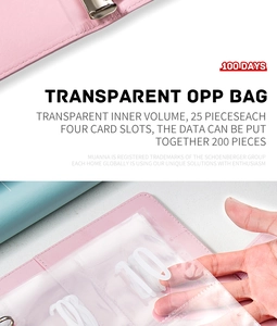 Detail of A5 binder with 25 transparent inner sleeves and 200 slots for cash budget challenge