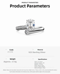 Detailed specifications for S925 sterling silver ring with 5A oval zircon gemstone inlay