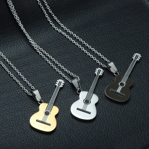 Guitar Pendant Necklace Stainless Steel Music Theme Simple Punk Style For Men Women