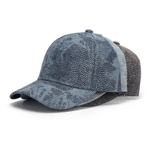 Stacked camouflage baseball caps with glitter sequins and sparkling rhinestone texture