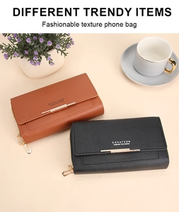 Litchi pattern leather phone bags in brown and black with gold zip and metal details