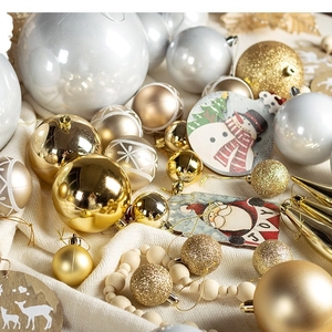 Elegant gold and silver Christmas tree ornaments kit with festive baubles and JOY signs