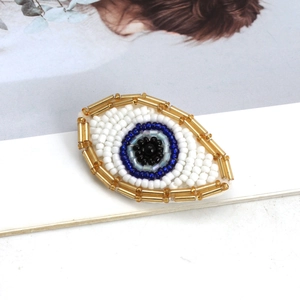 Evil Eye Brooch Pin Handmade Seed Bead Embroidery Rhinestone Ethnic Jewelry Lapel Apparel Accessory For Women Men
