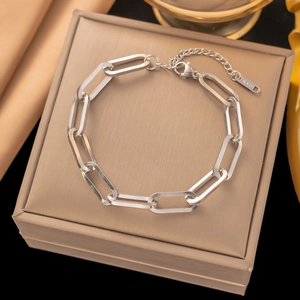 Silbernes Büroklammer-Armband aus Edelstahl mit Karabinerverschluss auf Schmuckkästchen