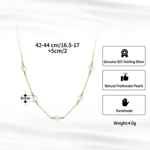 Elegante Halskette aus 925er Sterlingsilber mit Naturperlen und verstellbarer Kette
