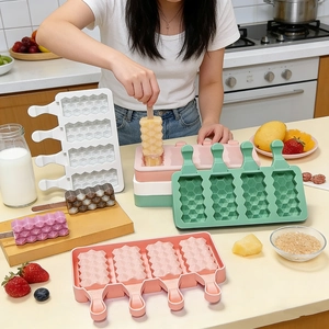 4-cavity diamond pattern silicone popsicle mold with lid and sticks for DIY ice cream