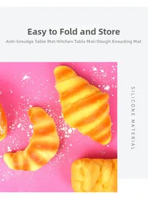Macro shot of flexible pink silicone baking mat used for dough kneading and easy storage