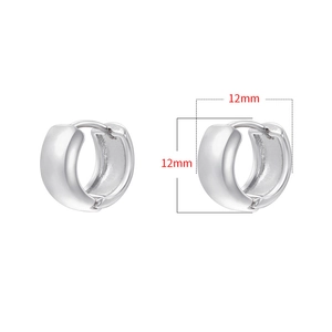Detailed view of silver huggie hoop earrings with 12mm diameter dimensions