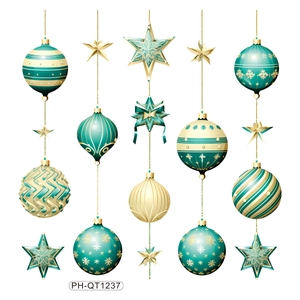 Teal and gold Christmas ball ornaments and stars wall stickers for home decor