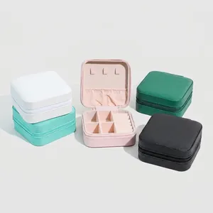Portable mini travel jewelry box with zipper, multiple colors and internal storage layers