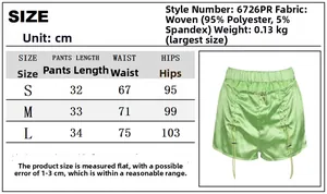 Detailed size chart and fabric info for women's hollowed pleated casual shorts