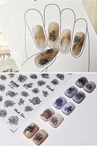 Detail of FS-005 Black Rose nail art stickers with vintage matte texture and dark ink style