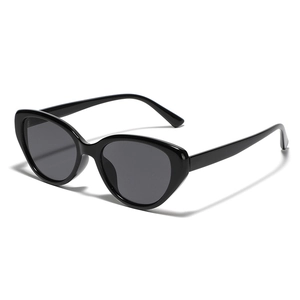 Classic black cat-eye sunglasses with dark grey lenses and a glossy oversized frame