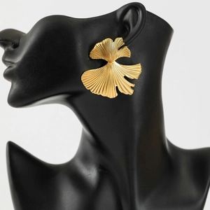Elegance 18K gold plated stainless steel ginkgo leaf earrings for women's jewelry