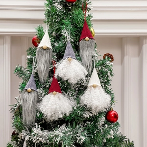 Christmas Gnome Ornaments Knitted Fabric Faux Fur Long Beard Wood Nose Swedish Tomte Faceless Doll Tree Hanging Decor