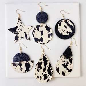Boucles d'oreilles Pendantes Vintage en Cuir Imprimé Animal pour Femmes Motif Vache Zèbre Léopard Texture Poil de Poney Épissage Géométrique Bijoux Faits Main