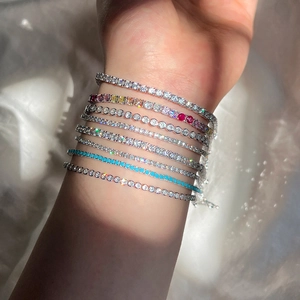 S925 sterling silver tennis bracelets with multi-colored zircons worn on wrist