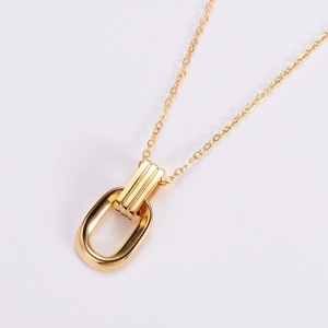 Elegant gold necklace with minimalist hollow oval pendant on a delicate link chain