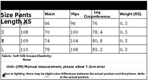 Tableau des tailles pour pantalon femme en crêpe de soie douce avec mesures