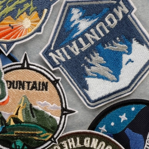 Outdoor mountain embroidered patches set with forest and compass designs for clothing