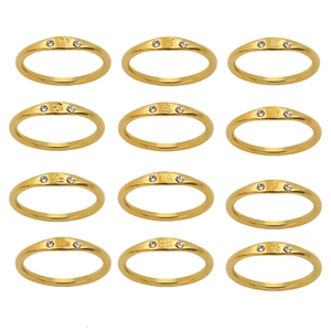 Set of 12 gold plated stainless steel zodiac rings with rhinestone accents for women