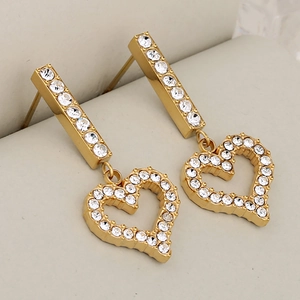 Luxe gold stainless steel heart earrings with pave crystals and hollow circle tassels