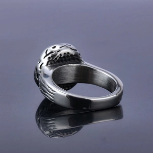 Retro stainless steel ring with hollow punk carving and brushed inner surface details