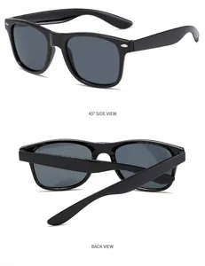 Detail view of black square sunglasses featuring 45-degree side and back folding angles