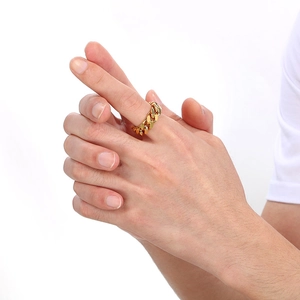 Golden titanium steel Cuban link chain ring with minimalist punk style for women and men