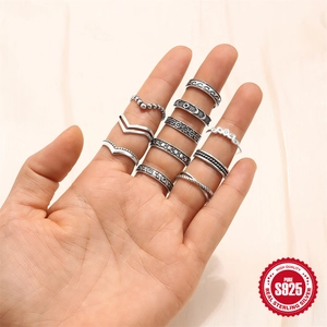 Vintage S925 sterling silver planet ring set with retro oxidized finish on model hand