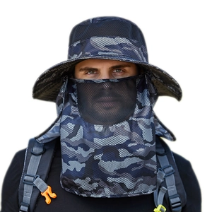 Men's camouflage sun hat with detachable face mask and neck flap for outdoor fishing