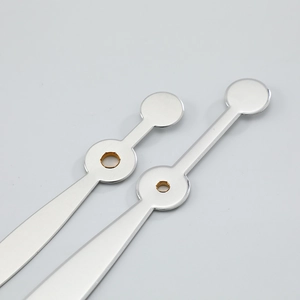 Polished silver metal quartz clock hands with classic round decorative rings