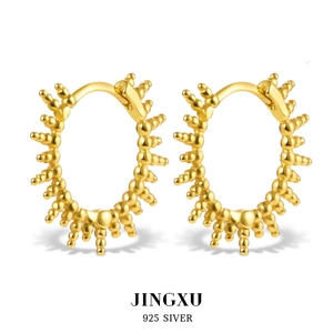 925 Sterling Silver Beaded Hoop Earrings For Women Minimalist Sunburst Radiating Geometric Ear Jewelry Gold Silver Plated