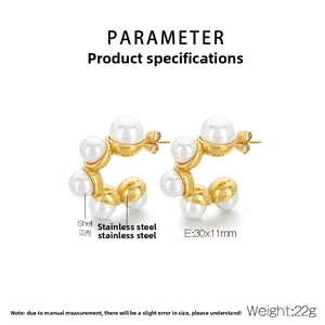 Détail de boucles d'oreilles en acier inoxydable avec perles et dimensions