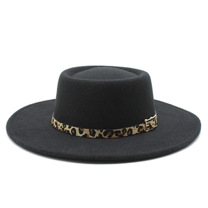 Chapeau Fedora en Feutre de Laine à Bord Large Calotte Plate Avec Bande Léopard et Boucle Dorée Chapeau de Soleil Élégant pour Homme et Femme