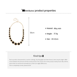Detailed specs of resin necklace with alloy chain, weight 37.8g and length 40+10cm