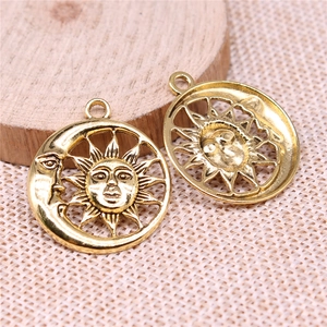 Golden sun and moon cutout charms made of zinc alloy for DIY jewelry making