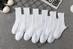 Macro detail of white cotton sports socks with black street style slogan print