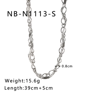 Detail of twisted silver interweaving snake and link chain necklace with lobster clasp