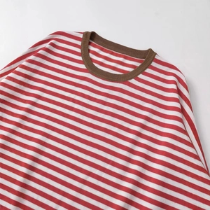 Women's loose long-sleeved striped knit sweater with red and white horizontal patterns