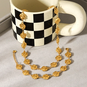 Collier Et Bracelet Fleur De Rose En Acier Inoxydable Plaqué Or 18K Bijoux Élégants Style Français Pour Femmes