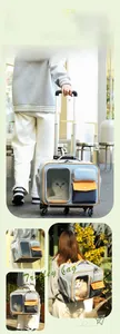 Détails du sac de transport pour animaux avec roues lisses et fenêtres en maille aérée