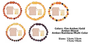 Natural Baltic amber bracelets for babies in multiple colors with linen bags and certificates
