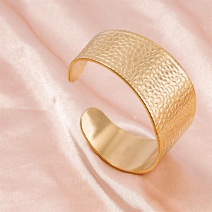 Hammered Stainless Steel Cuff Bracelet Wide Adjustable Open Bangle Retro Geometric Jewelry For Women