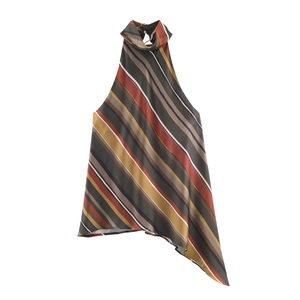 Débardeur À Dos Nu Polyester Texture Satin Ourlet Asymétrique Rayures Diagonales Sans Manches Mode Été Vacances Pour Femmes