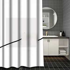 Cortina de ducha minimalista de poliéster blanco con estampado negro Love is the Answer